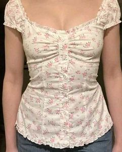 y2k Cute Floral Puff Sleeve Top