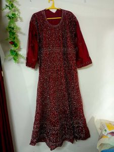 Sale !! Maroon Bridal Gown (semi stitched)