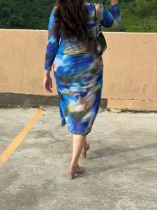 Blue Tie-Dye Mesh Dress