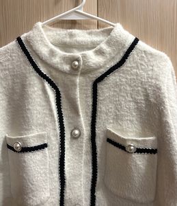 Korean Elegant White Fuzzy Tweed Jacket
