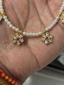 Elegant Pearl Necklace with CZ Charms