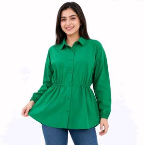 Green Button-Up Peplum Top