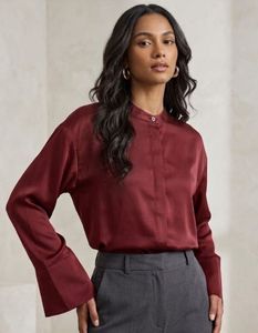 Maroon Collared Button-Up Top