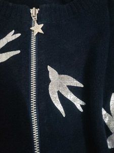 Stylish Navy Blue Bird Print Cardigan Top💙✨