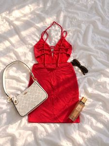 Chic Red Spaghetti Strap Mini Dress