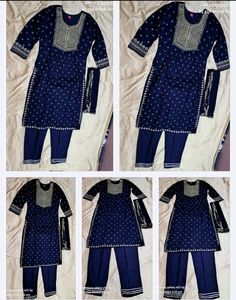 Blue Nyra Cut Embroidery Kurti Set