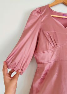 Onion Mauve Color Satin Short Dress