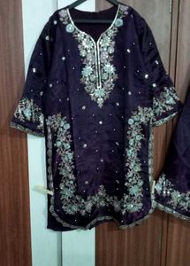 Embroidered purple Kurta with plazo and dupatta