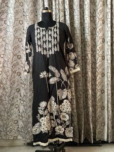 Black Kurta with White Floral Print