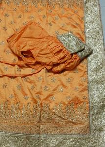 Elegant Orange Embellished Saree