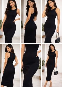 Sleek Black Sleeveless Midi Dress Size S