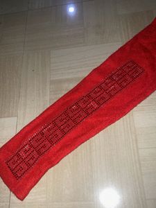 Red Mock Neck Top with Embellishment