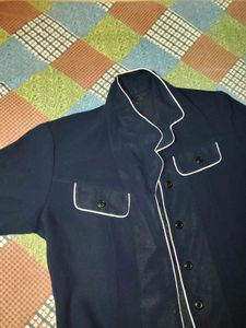 Navy Blue Button-Up Blouse