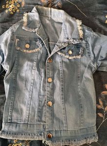 Light Blue Denim Jacket with Fringed Details