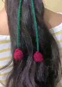 Handmade Crochet Hair Tie with Pom Poms