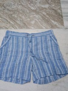 linen Blue Striped Shorts