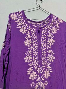 Beautiful Purple Kurta with White Embroidery