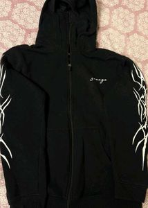 Black Graphic Zip-Up Hoodie with Balaclava