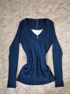 ✦ navy knit fairycore top ♡