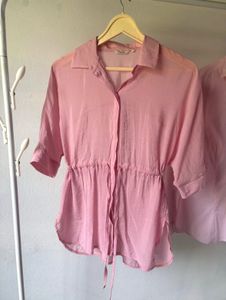 Chic Pink Drawstring Tunic Top