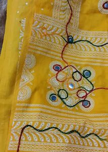 Vibrant Yellow Embroidered duppatta Mirror Work