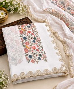 Elegant White Floral Printed Saree