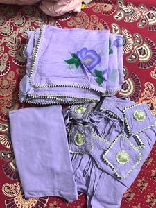 Lilac Anarkali Suit with Floral Dupatta