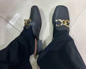 Black Mules with Gold Chain