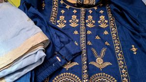 Elegant Blue & Gold Embroidered 3 piece