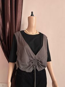 Chic Grey Ruched Vest Top ( 44 chest, 25 length)