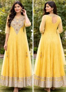 Elegant Yellow Embroidered Gown