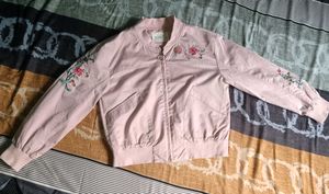 Pink Embroidered Bomber Jacket