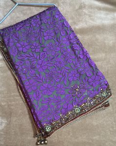 Purple Green Festive Saree(with blouse)