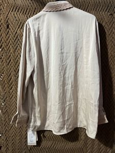 Elegant Lace Trim Satin Shirt