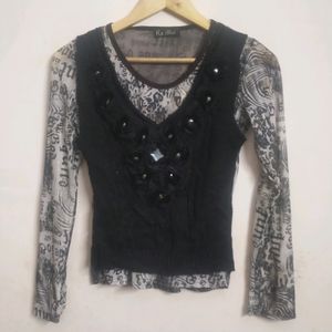 Designer Top With Attached Sweater On Front