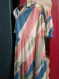 Striped Cold Shoulder Maxi Dress