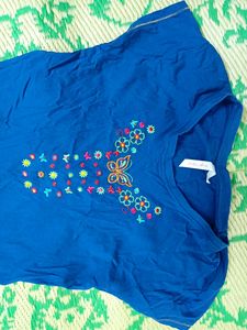 Blue 💙💙 Colour T Shirt With Small Embroidery