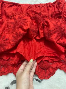 Chic Red Embroidered Mini Skirt