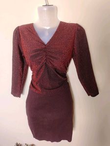 Burgundy Sparkle  Tops And Pencil  Skirt