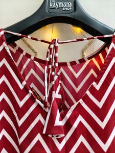 Maroon &amp; White Chevron Tiered Top 3XL