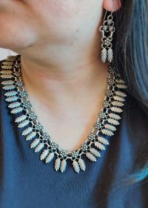 Brass Handmade Leaf Necklace &amp; Earring Set