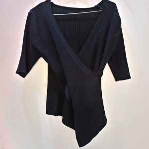 Black Wrap Knit Top