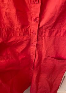 Vibrant Red Button-Front Midi Dress