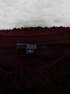 Maroon Off-Shoulder Fringe Top