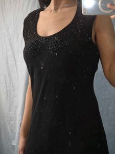 Elegant Black Cap Sleeve Beaded Dress