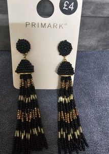 Black &amp; Gold Beaded Tassel Earrings