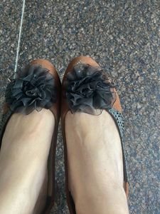Brown Floral Ballerinas