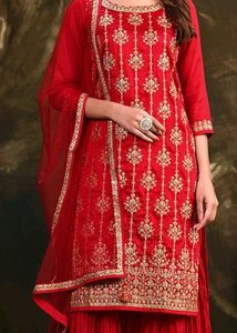 Sangria Red Floral Embroidered Sharara Set💗