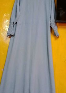 Elegant Blue Abaya with Smocked Cuffs