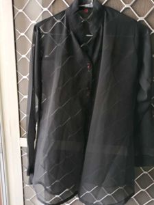 Sheer Black Button-Up Top